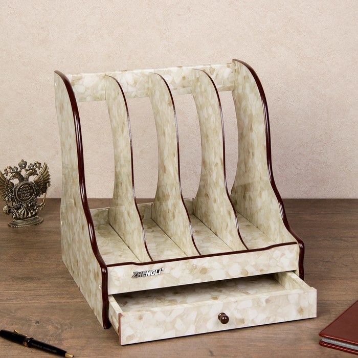 Органайзер настольный, 4 секции+ящик, цвет под жёлтый мрамор, 32*28*30 см