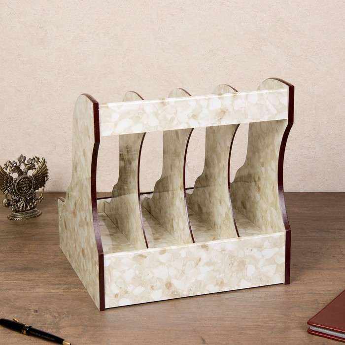 Органайзер настольный, 4 секции+ящик, цвет под жёлтый мрамор, 32*28*30 см
