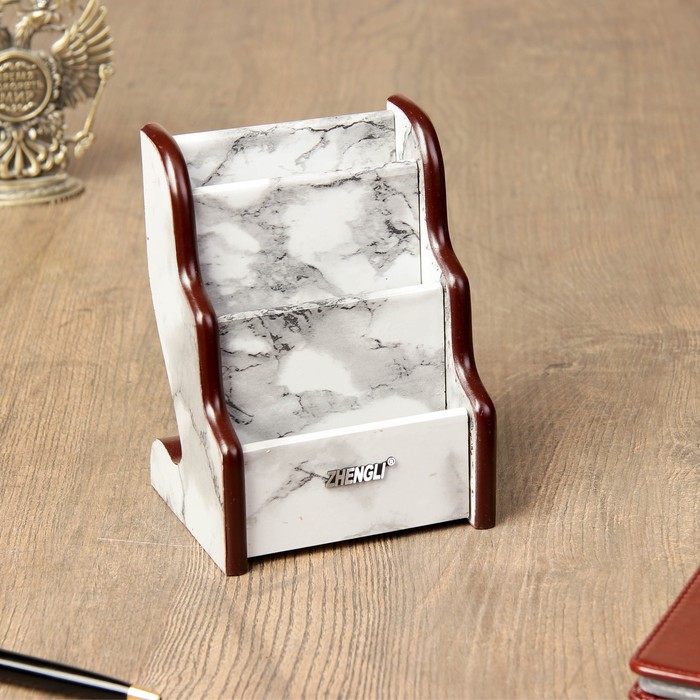 Органайзер настольный, 3 секции, цвет под белый мрамор, 15*19*11 см