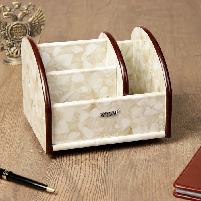 Органайзер настольный, 4 секции, под жёлтый мрамор, вращается, 8,5*16*14см