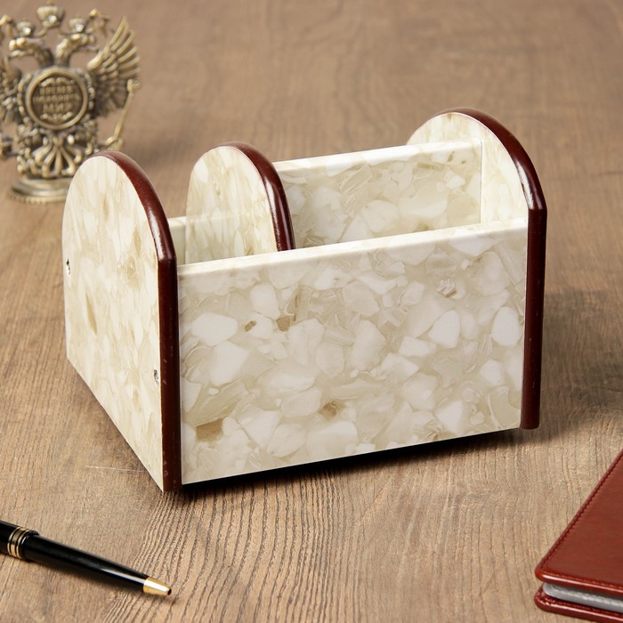 Органайзер настольный, 4 секции, под жёлтый мрамор, вращается, 8,5*16*14см