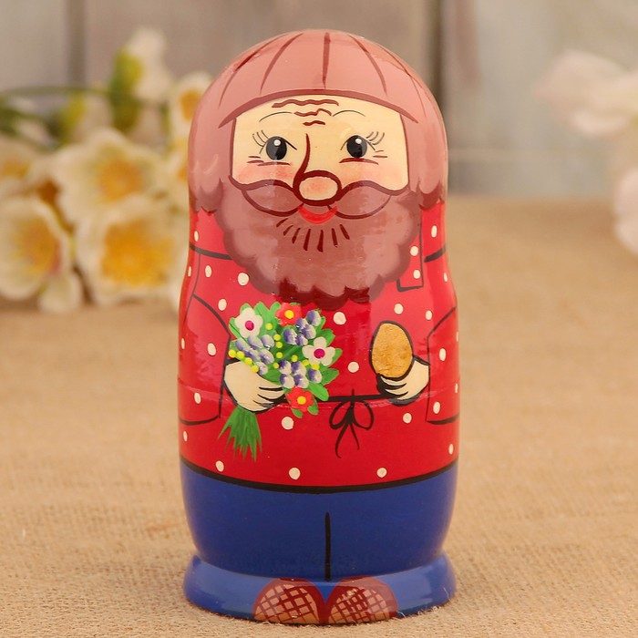 Матрёшка «Дед с цветами», 3 кукольная, 15 см
