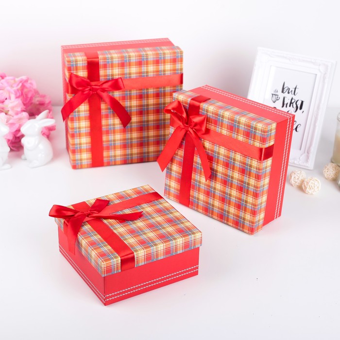 Набор коробок 3в1 "Клетка" 20 х 20 х 9,5 - 15,5 х 15,5 х 7,5 см