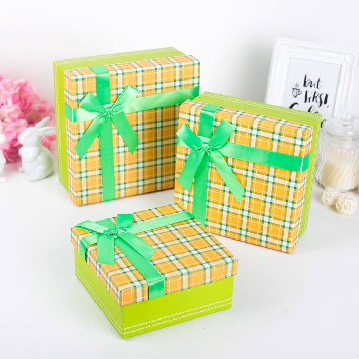 Набор коробок 3в1 "Клетка" 20 х 20 х 9,5 - 15,5 х 15,5 х 7,5 см