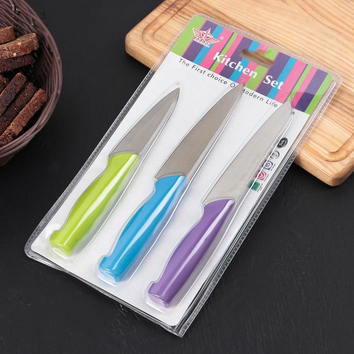 Набор ножей "Семья", 3 шт: лезвия 9,5/12/12,5 см, цвета МИКС