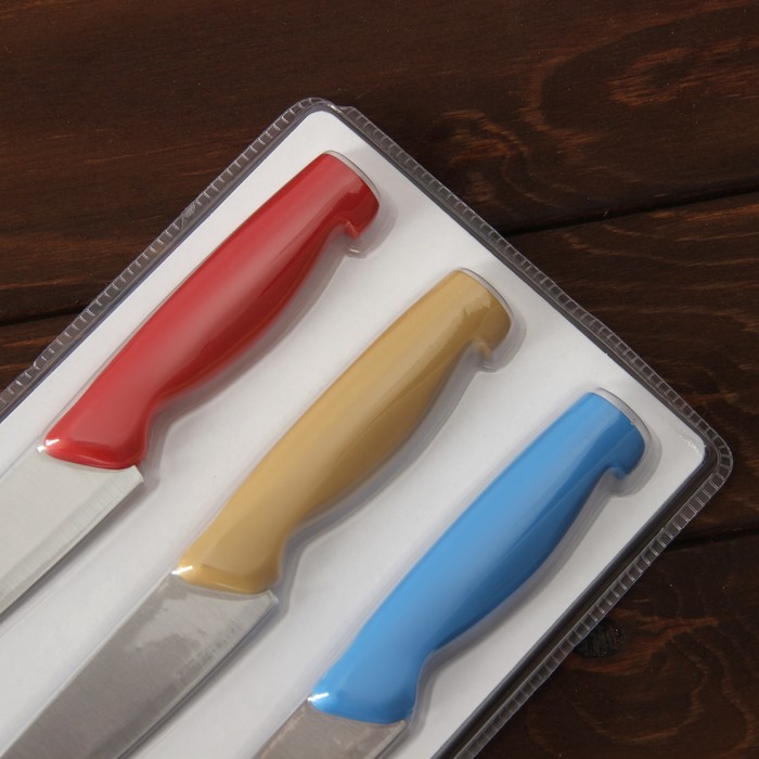 Набор ножей "Семья", 3 шт: лезвия 9,5/12/12,5 см, цвета МИКС