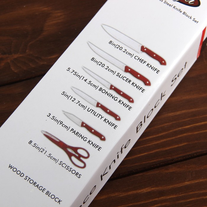 Набор кухонный, 6 предметов: 5 ножей 8,5/12/12/19,7/19 см, ножницы, цвет черный