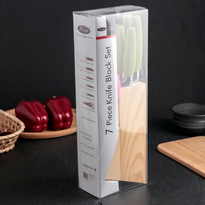 Набор кухонный, 6 предметов: 5 ножей 8,5/12/12/19,7/19 см, ножницы, цвет зеленый