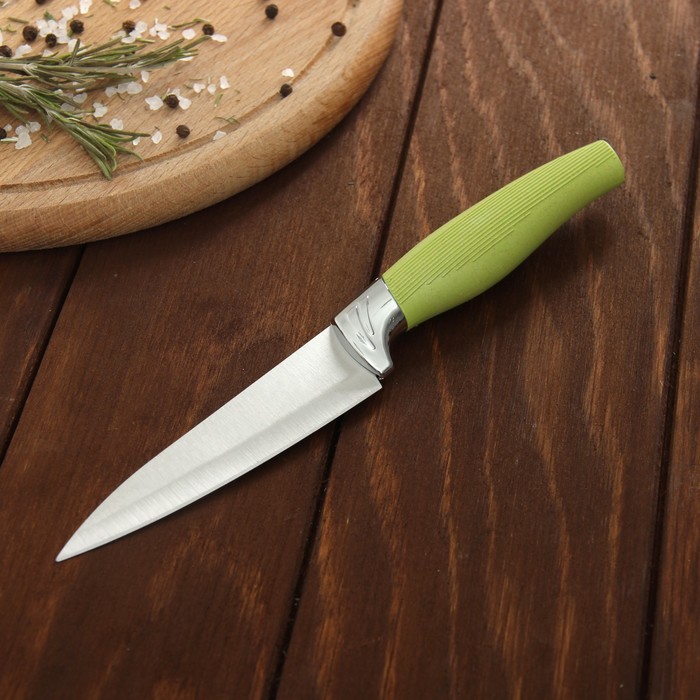 Набор кухонный, 6 предметов: 5 ножей 8,5/12/12/19,7/19 см, ножницы, цвет зеленый
