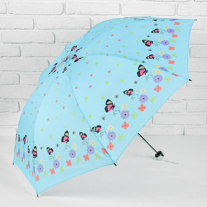 Зонт механический "Весенняя полянка", R=49см, цвет голубой