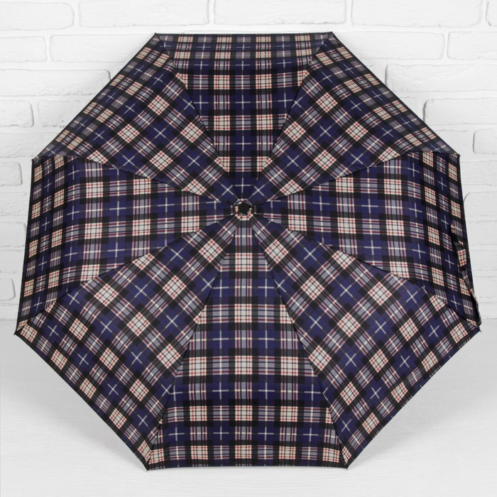 Зонт автоматический "Клетка",R=49см, цвет тёмно-синий