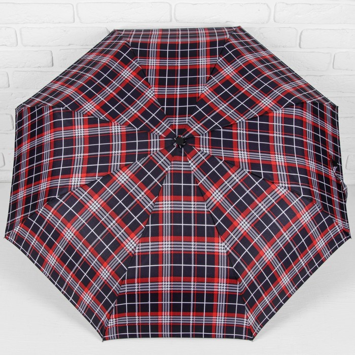 Зонт автоматический "Клетка", R=49см, цвет чёрный/красный