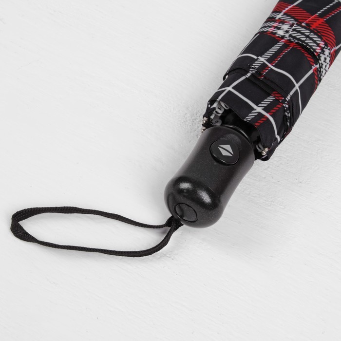 Зонт автоматический "Клетка", R=49см, цвет чёрный/красный