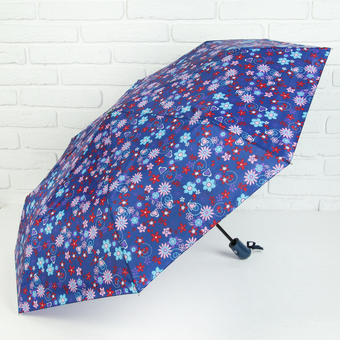 Зонт автоматический "Сердца и бабочки", R=49см, цвет синий