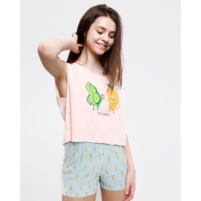 Комплект женский  (топ, шорты) 2135-6 (592291) цвет розовый/голубой, р-р 48 (L)