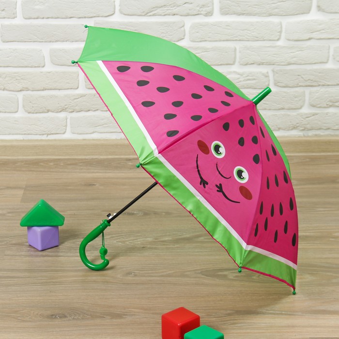 Зонт детский "Арбуз", полуавтоматический, r=35 см, цвет зелёный