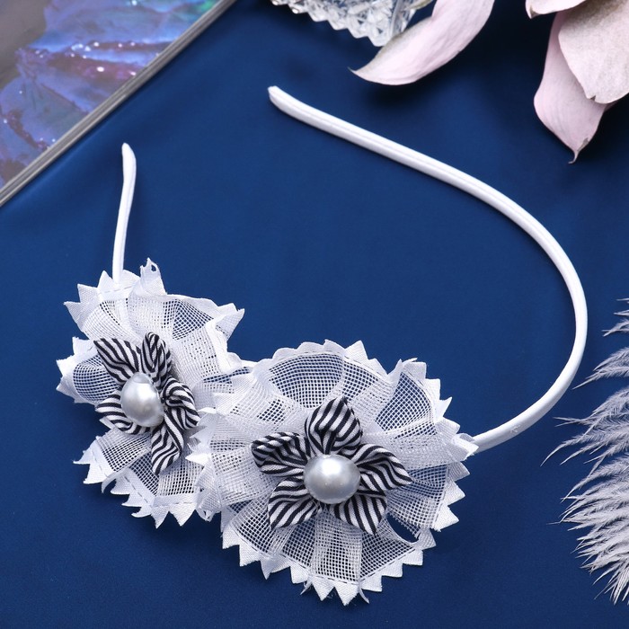 Ободок для волос "Восторг", два цветка с бусинами