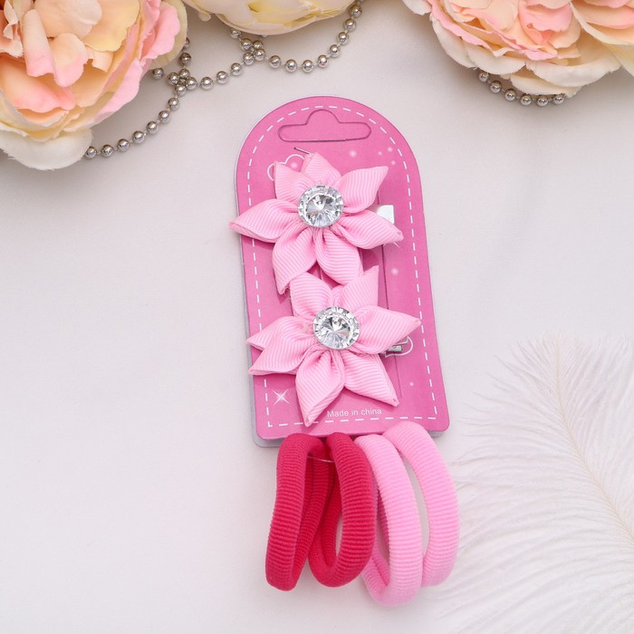 Набор для волос "Карапулька" (2 зажима, 4 резинки) цветок страз