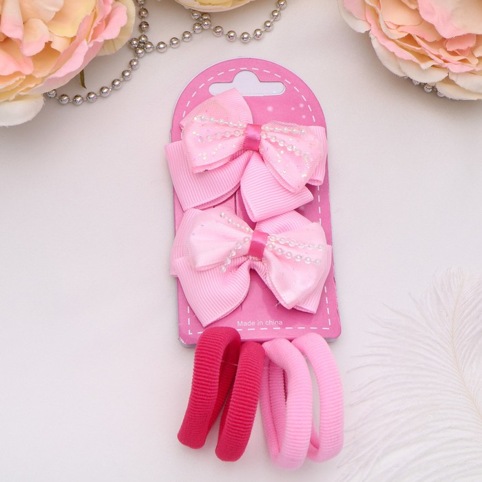 Набор для волос "Карапулька" (2 зажима, 4 резинки) бантики роса