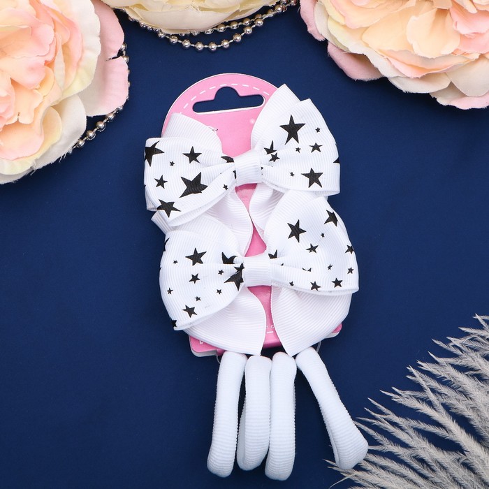 Набор для волос "Карапулька" (2 зажима, 4 резинки) бантики чёрные звёзды