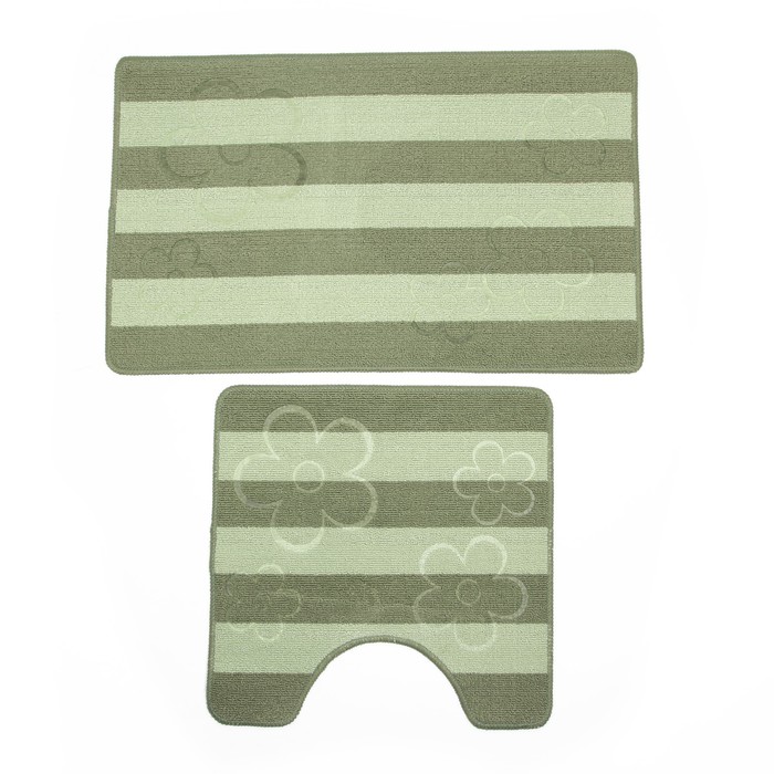 Набор ковриков для ванной и туалета 2 шт "Полосатый", цвет зелёный