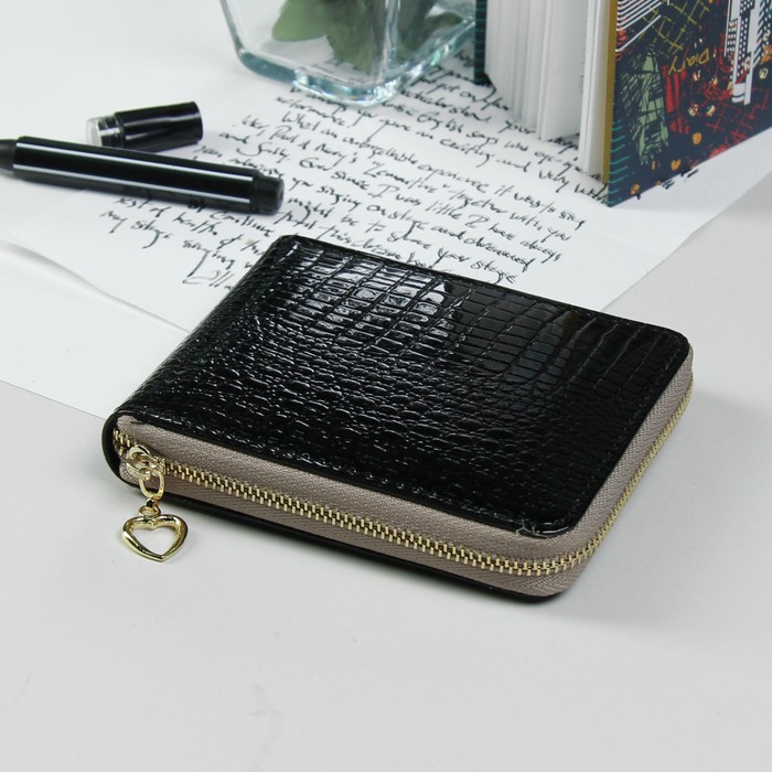 Кошелёк женский, 2 отдела, для карт, для монет, цвет чёрный