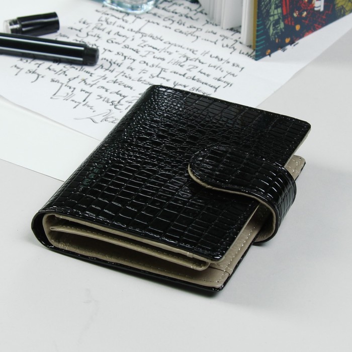 Кошелёк женский, 2 отдела, для карт, для монет, цвет чёрный