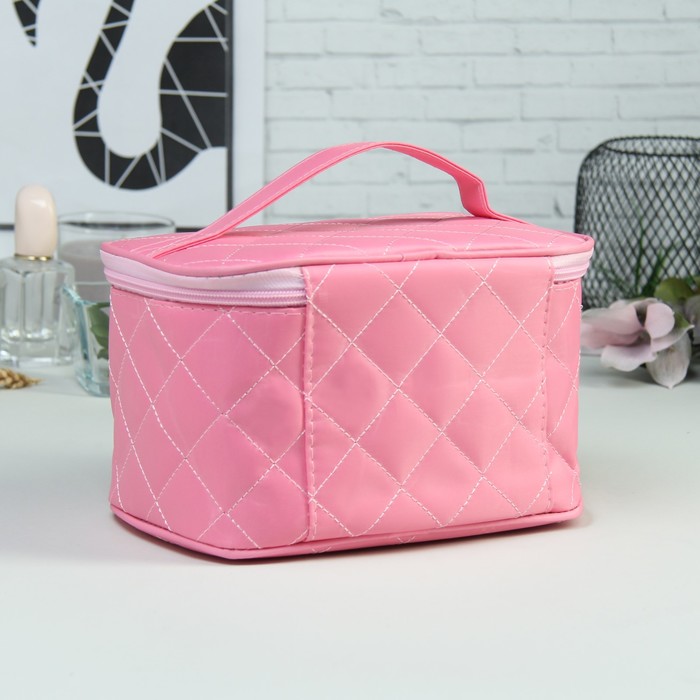 Косметичка-сундук «Строчка», отдел на молнии, зеркало, цвет розовый