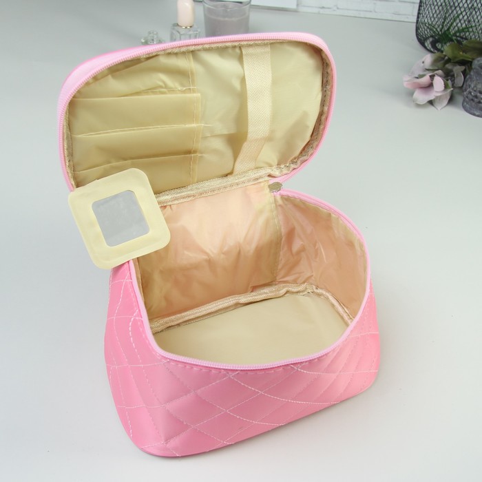 Косметичка-сундук «Строчка», отдел на молнии, зеркало, цвет розовый