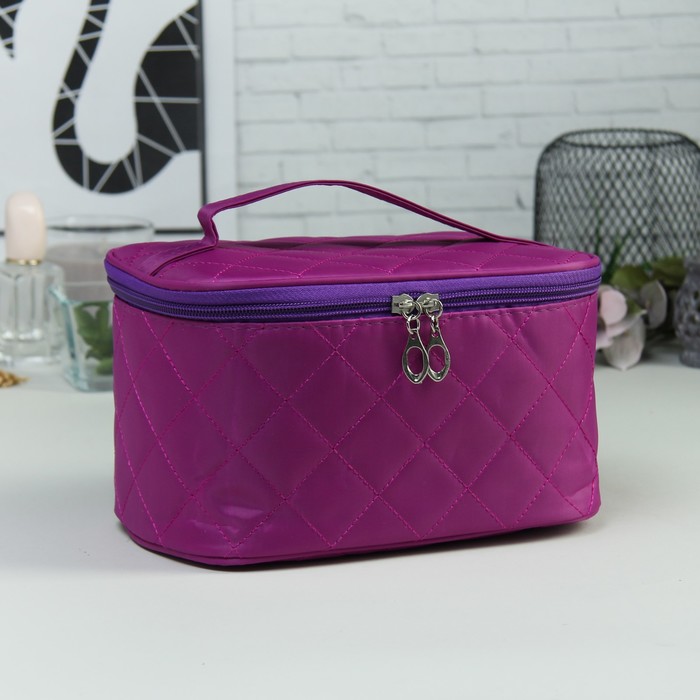 Косметичка-сундучок "Строчка", отдел на молнии, зеркало, цвет фиолетовый