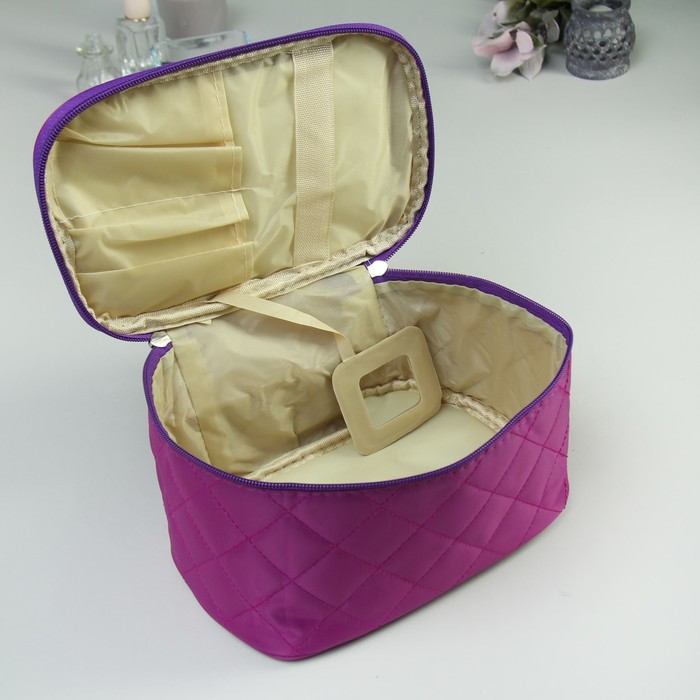 Косметичка-сундучок "Строчка", отдел на молнии, зеркало, цвет фиолетовый