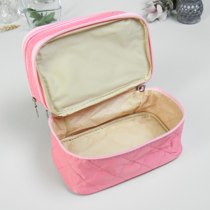 Косметичка «Строчка», 2 отдела на молниях, зеркало, цвет розовый