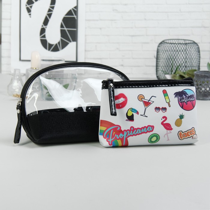Набор косметичек 2 в 1 «Вечеринка», отдел на молниях, ручка, цвет чёрный