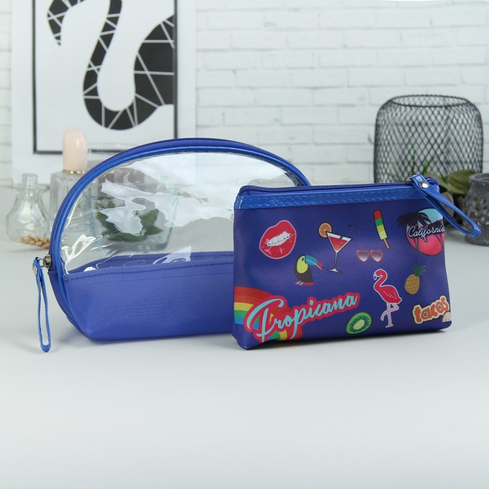 Набор косметичек 2 в 1 «Вечеринка», отдел на молниях, ручка, цвет синий