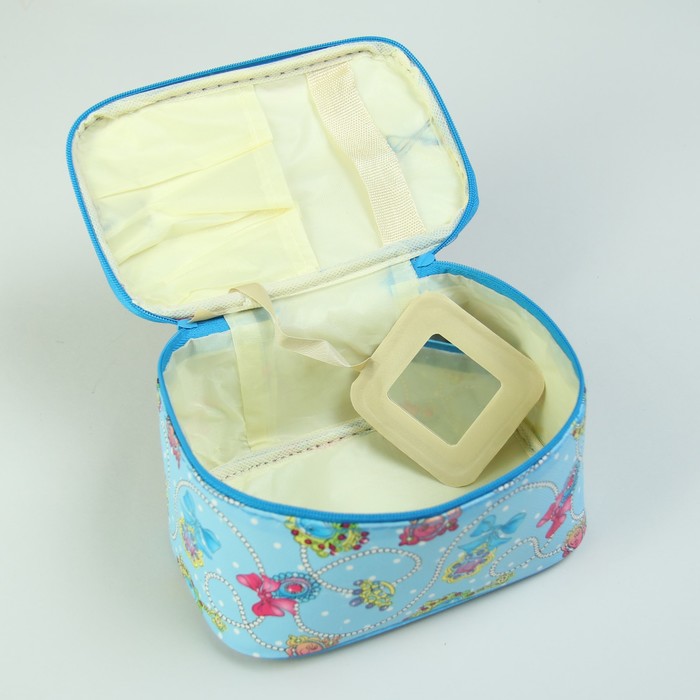 Косметичка-сундучок, отдел на молнии, зеркало, цвет голубой