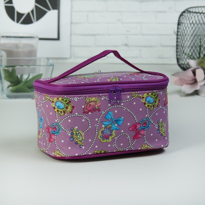 Косметичка-сундучок, отдел на молнии, зеркало, цвет сиреневый