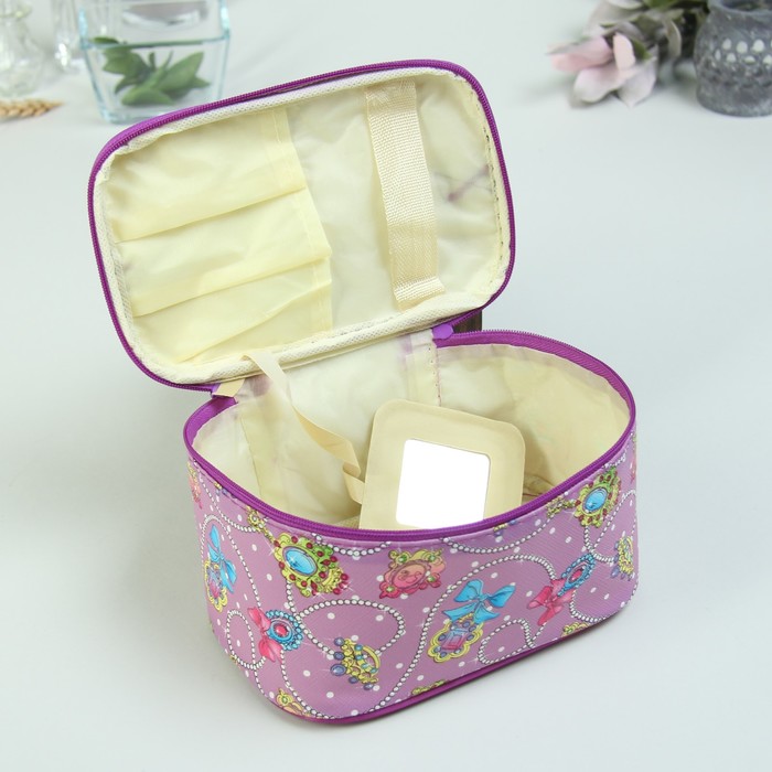 Косметичка-сундучок, отдел на молнии, зеркало, цвет сиреневый