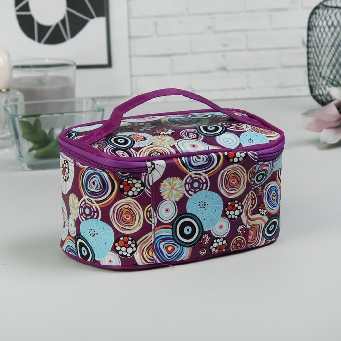 Косметичка-сундучок «Кружки», отдел на молнии, зеркало, цвет фиолетовый