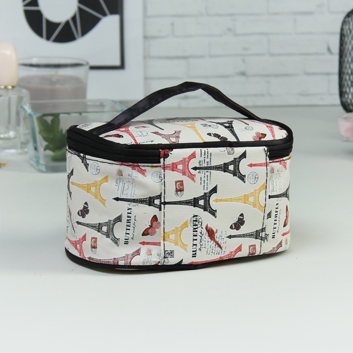 Косметичка-сундучок «Города», отдел на молнии, зеркало, цвет молочный