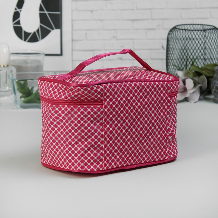 Косметичка-сундучок «Ажур», отдел на молнии, зеркало, цвет малиновый