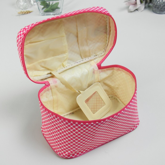 Косметичка-сундучок «Ажур», отдел на молнии, зеркало, цвет малиновый