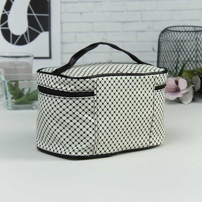 Косметичка-сундучок «Ажур», отдел на молнии, зеркало, цвет бежевый