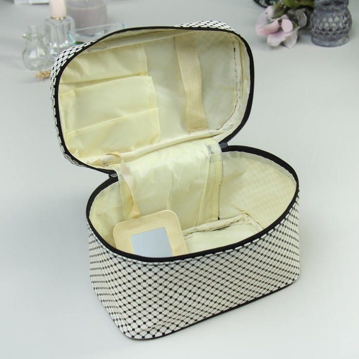 Косметичка-сундучок «Ажур», отдел на молнии, зеркало, цвет бежевый