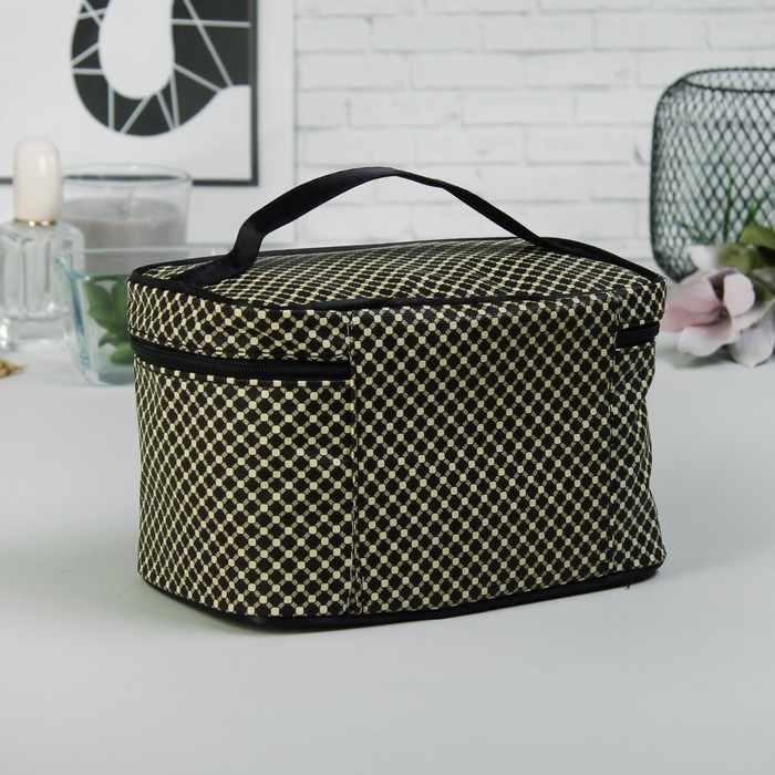 Косметичка-сундучок «Ажур», отдел на молнии, зеркало, цвет коричневый