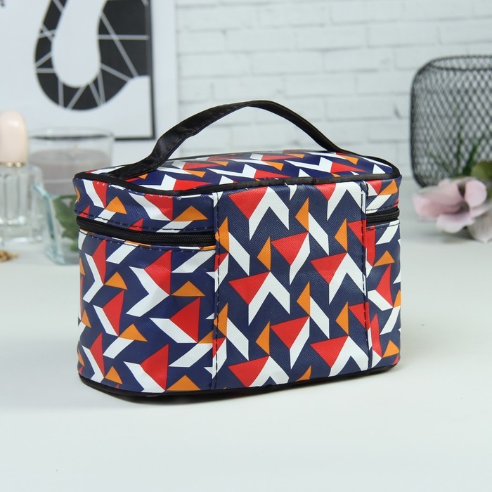 Косметичка-сундучок «Абстракция», отдел на молнии, зеркало, цвет синий