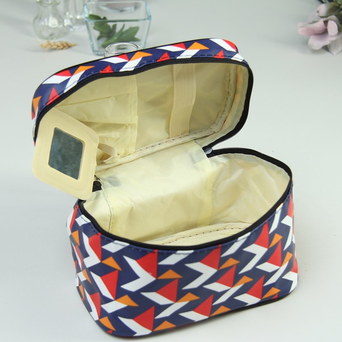 Косметичка-сундучок «Абстракция», отдел на молнии, зеркало, цвет синий