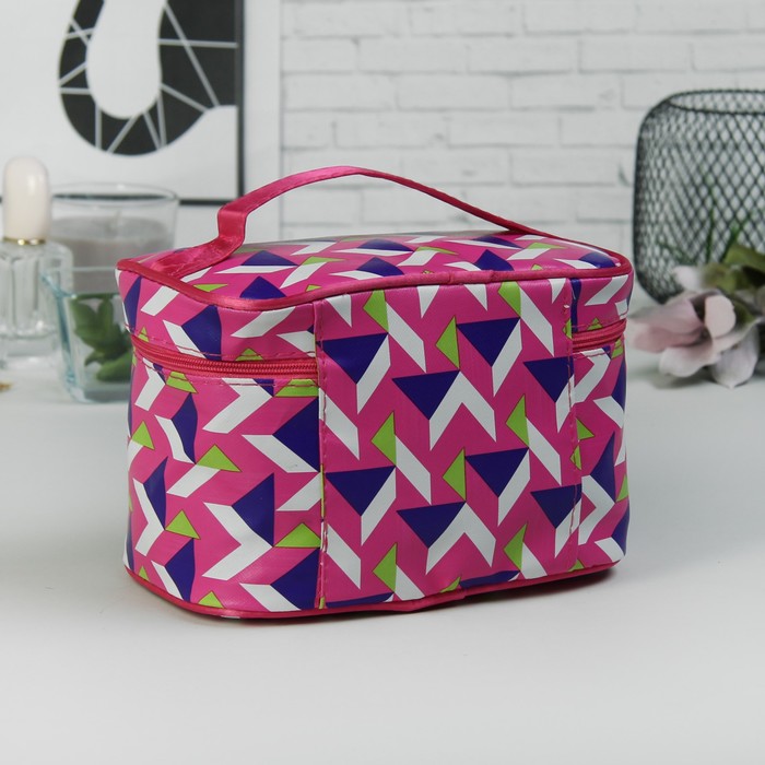 Косметичка-сундучок «Абстракция», отдел на молнии, зеркало, цвет малиновый