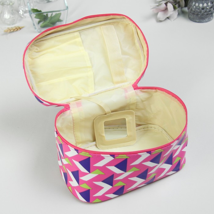 Косметичка-сундучок «Абстракция», отдел на молнии, зеркало, цвет малиновый