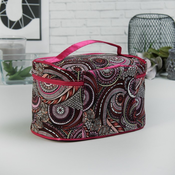 Косметичка-сундучок «Орнамент», отдел на молнии, зеркало, цвет бордовый