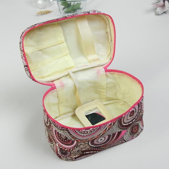 Косметичка-сундучок «Орнамент», отдел на молнии, зеркало, цвет бордовый